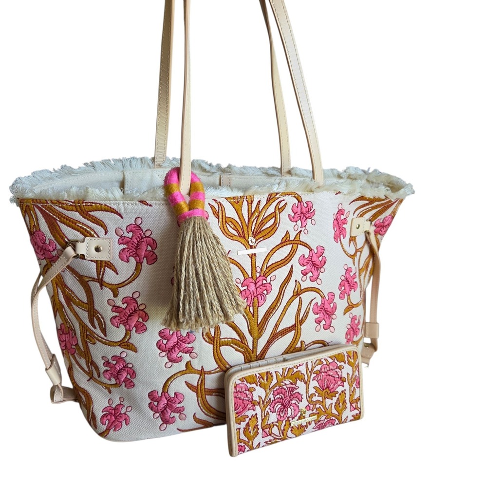 Spartina 449 Jetsetter Tote and Wallet Set Embroidered Floral Resort Boho